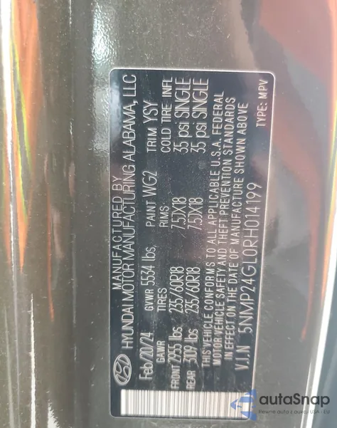 2024 Hyundai Santa Fe Sel из США, поврежденный, VIN 5NMP24GL0RH014199